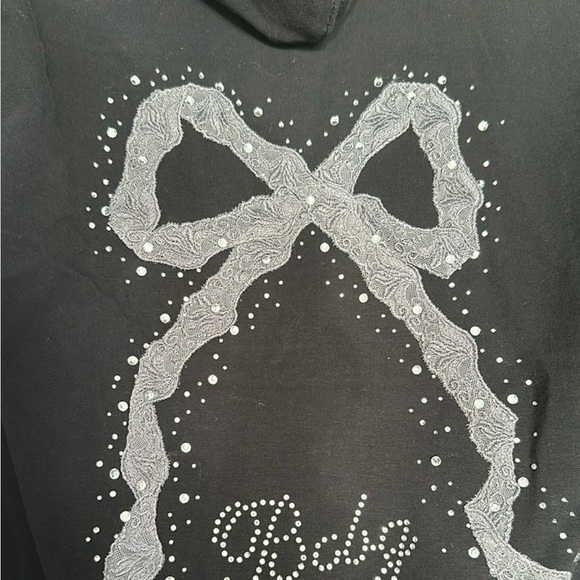 NWT BCBGMaxAzria Cotton Rhinestones Bows Hoodie Track Suit 2-Piece Blk/Silver XL - Picture 5 of 8